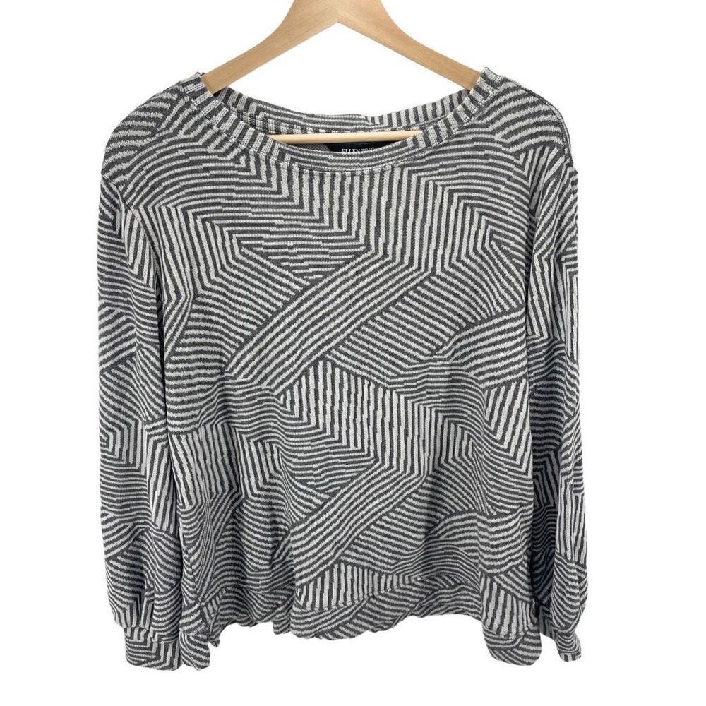 Ellen Tracy Womens Long Sleeve Sweater Pullover Geometric Boatneck Gray XL